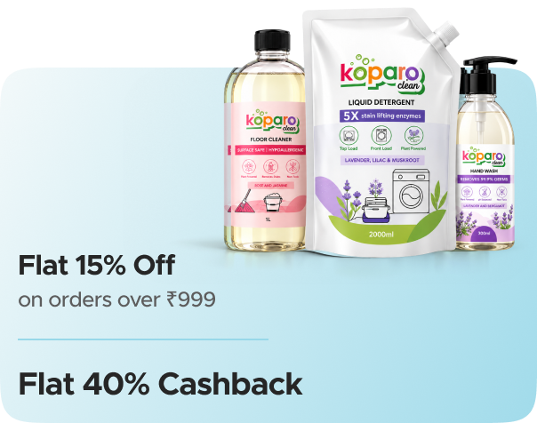 Koparo Clean — Flat 15% Off on Orders over ₹999 + Flat 40% CashKaro Cashback + Flat 40% Cashback